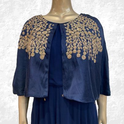 Navy Blue Cape Style Dress