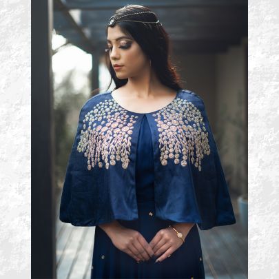Navy Blue Cape Style Dress