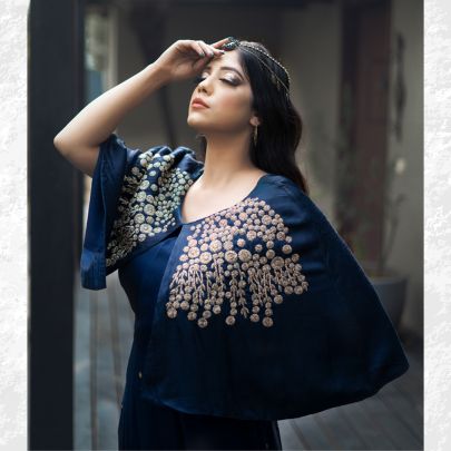 Navy Blue Cape Style Dress