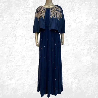 Navy Blue Cape Style Dress