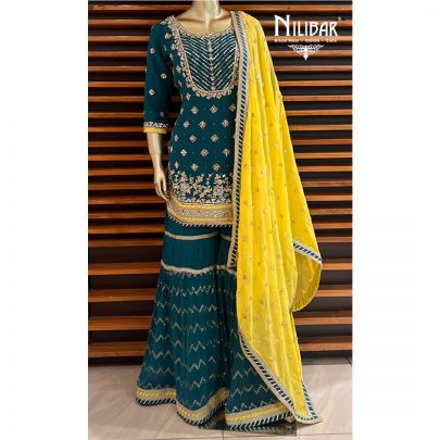 Bottle Green Georgette Garara Suit