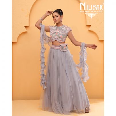 Dove Purple Organza Lehenga