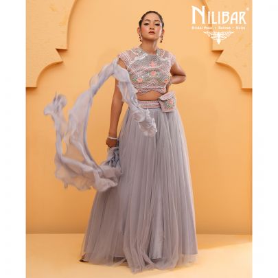 Dove Purple Organza Lehenga
