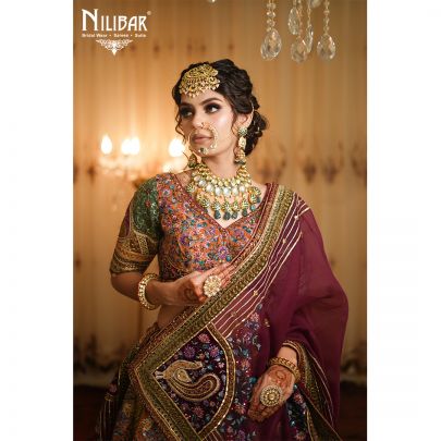Multicoloured Velvet Bridal Lehenga