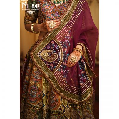 Multicoloured Velvet Bridal Lehenga