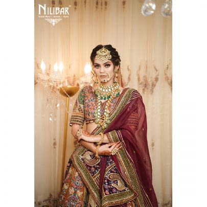 Multicoloured Velvet Bridal Lehenga