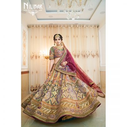 Multicoloured Velvet Bridal Lehenga