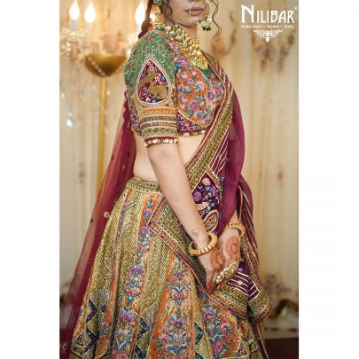Multicoloured Velvet Bridal Lehenga