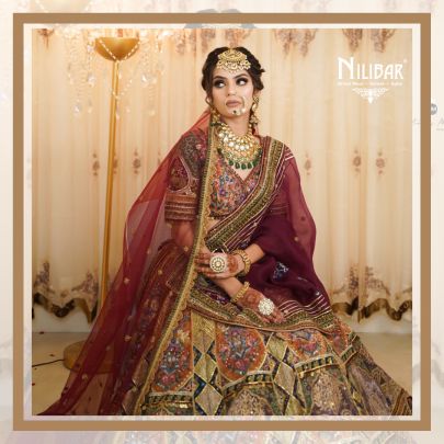Multicoloured Velvet Bridal Lehenga