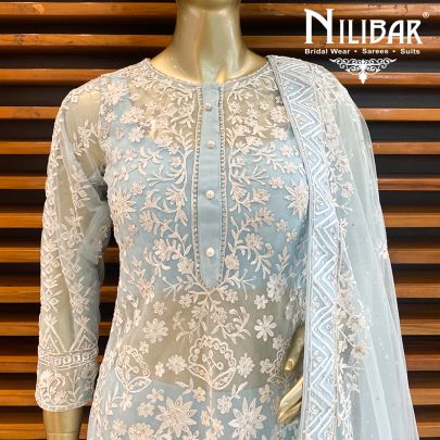 Ice Blue Net Palazzo Suit