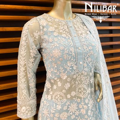 Ice Blue Net Palazzo Suit