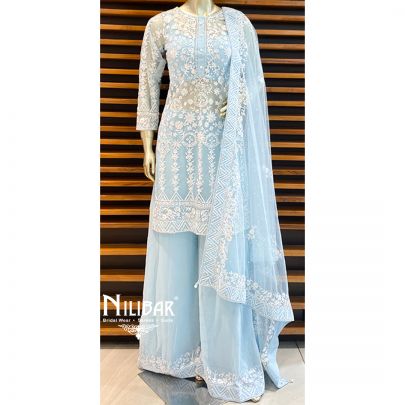 Ice Blue Net Palazzo Suit