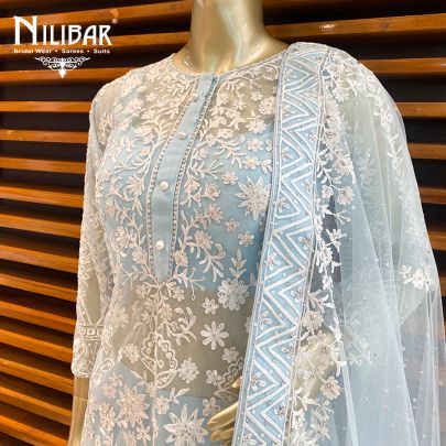 Ice Blue Net Palazzo Suit