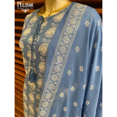 Cloud blue Cotton Kurti Set