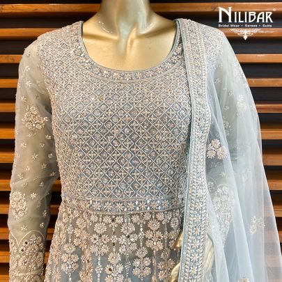 Ice Blue Net Sharara Suit