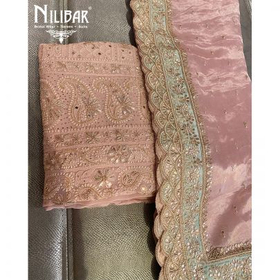 Pink Georgette Chikankari Unstitched Suit