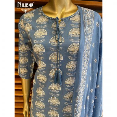 Cloud blue Cotton Kurti Set