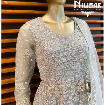 Ice Blue Net Sharara Suit