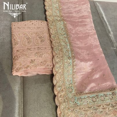 Pink Georgette Chikankari Unstitched Suit