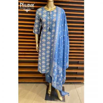 Cloud blue Cotton Kurti Set