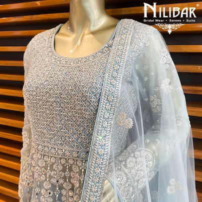 Ice Blue Net Sharara Suit