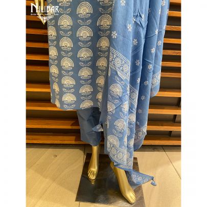 Cloud blue Cotton Kurti Set