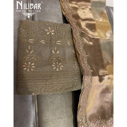 Olive Green Georgette Chikankari Unstitched Suit