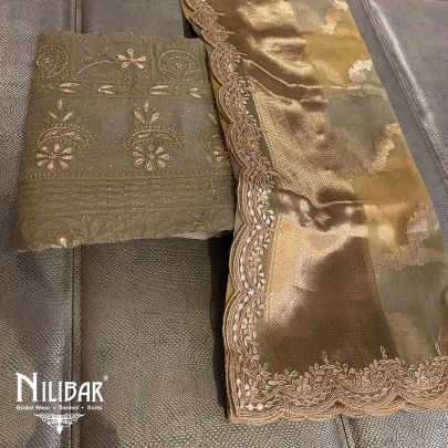 Olive Green Georgette Chikankari Unstitched Suit