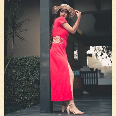 Coral Red Slit Dress