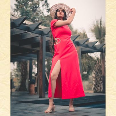 Coral Red Slit Dress