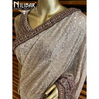 White and Coffee Net Saree