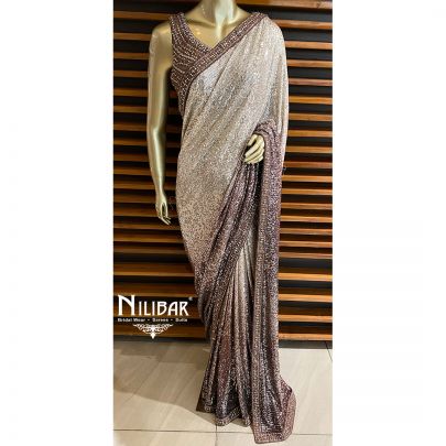 White and Coffee Net Saree