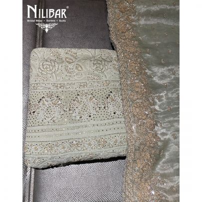 Pista Green Georgette Chikankari Unstitched Suit