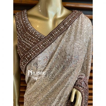 White and Coffee Net Saree