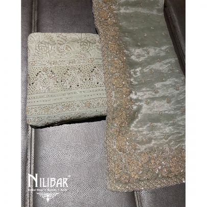 Pista Green Georgette Chikankari Unstitched Suit