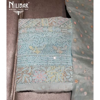 Sky Blue Georgette Chikankari Unstitched Suit