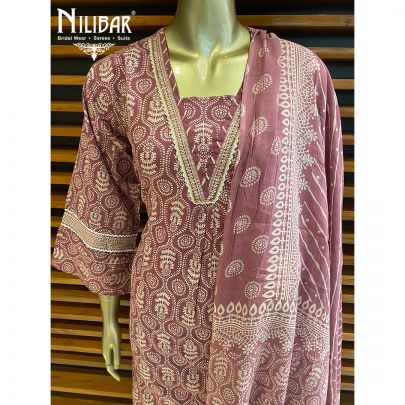 Purple Cotton Kurti Set