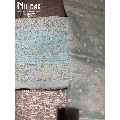 Sky Blue Georgette Chikankari Unstitched Suit