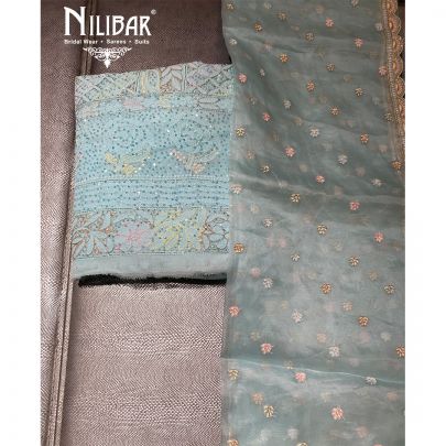 Sky Blue Georgette Chikankari Unstitched Suit