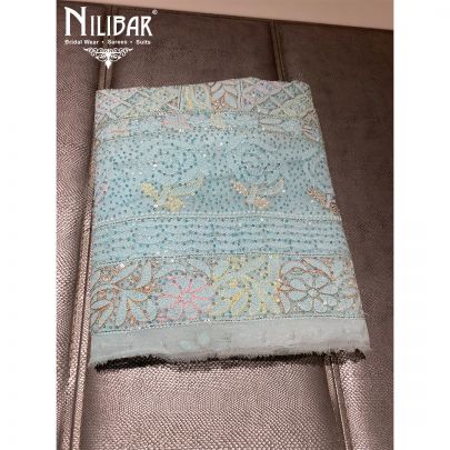 Sky Blue Georgette Chikankari Unstitched Suit