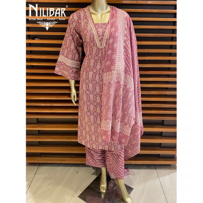 Purple Cotton Kurti Set