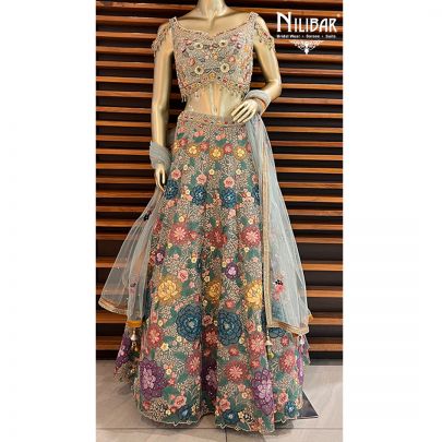 Gold and Green Combo Net Lehenga