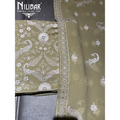 Sage Green Georgette Chikankari Unstitched Suit