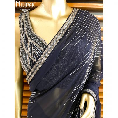 Navy Blue Georgette Saree