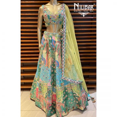 Multicoloured Silk Lehenga Set