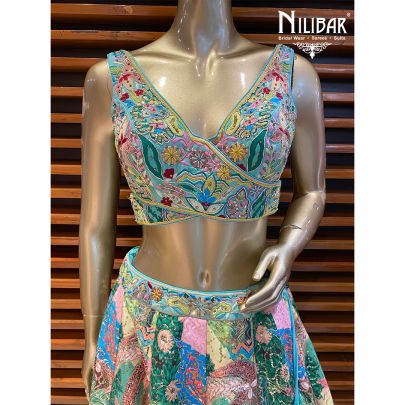 Multicoloured Silk Lehenga Set