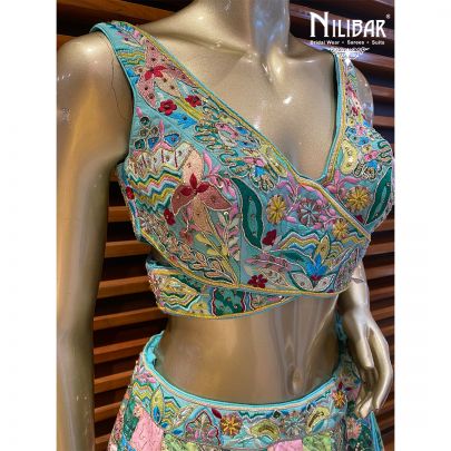 Multicoloured Silk Lehenga Set