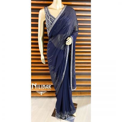 Navy Blue Georgette Saree
