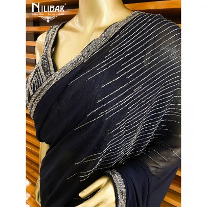Navy Blue Georgette Saree