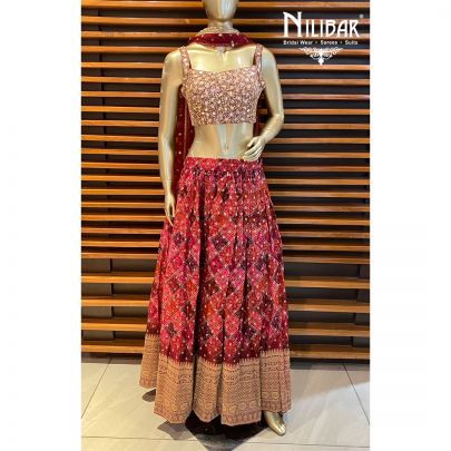 Currant Red Organza Lehenga